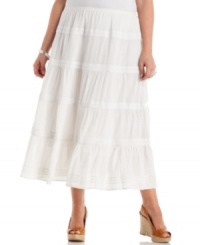 Add an airy feel to your spring/summer wardrobe with JM Collection's plus size maxi skirt, featuring a tiered design. Add an airy feel to your spring/summer wardrobe with JM Collection's plus size maxi skirt, featuring a tiered design.