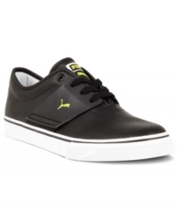 Intricate perforations and a cool logo strap update these throwback low-top men's sneakers from Puma. Intricate perforations and a cool logo strap update these throwback low-top men's sneakers from Puma.