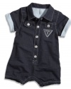 GUESS Kids Boys Newborn Roll-Up Sleeve Romper (0-9M), INDIGO (3/6M)