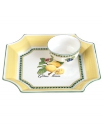 Bring the lush bounty of the French countryside to your table with this elegant chip and dip from Villeroy & Boch. Fresh fruit and leaf garland in premium porcelain complement the French Garden dinnerware collection. Bring the lush bounty of the French countryside to your table with this elegant chip and dip from Villeroy & Boch. Fresh fruit and leaf garland in premium porcelain complement the French Garden dinnerware collection.