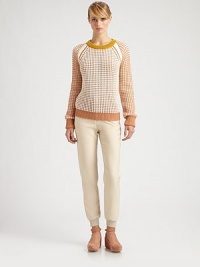This ultra-soft two-tone wool pullover is knit in a wonderfully textural waffle stitch.Contrast rib-knit crewneckLong raglan sleevesRib-knit foldover cuffsRib-knit hemlineWoolDry cleanMade in Italy of imported fabricModel shown is 5'11 (180cm) wearing US size Small. This ultra-soft two-tone wool pullover is knit in a wonderfully textural waffle stitch.Contrast rib-knit crewneckLong raglan sleevesRib-knit foldover cuffsRib-knit hemlineWoolDry cleanMade in Italy of imported fabricModel shown is 5'11 (180cm) wearing US size Small.