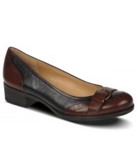 Pleasantly polished and pretty. The Prema flats by Naturalizer feature contrasting shades and a buckled strap across the vamp. Pleasantly polished and pretty. The Prema flats by Naturalizer feature contrasting shades and a buckled strap across the vamp.