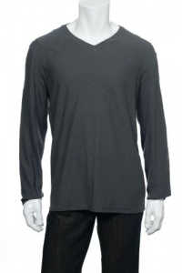 Calvin Klein Sportswear Mens Long Sleeve V Neck Slub Knit Shirt, Steel Grey, XX-Large
