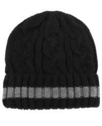 Turns out that what cables do for sweaters-adding pattern plus a satisfying heft-they do even better for accessories. Proof? The cabled watch cap from Tallia with a thick double-ribbed cuff. Turns out that what cables do for sweaters-adding pattern plus a satisfying heft-they do even better for accessories. Proof? The cabled watch cap from Tallia with a thick double-ribbed cuff.
