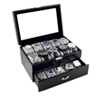 Black Classic Watch Case Display Box With Clear Glass Top Holds 20 Watches Black Classic Watch Case Display Box With Clear Glass Top Holds 20 Watches