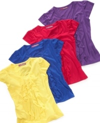 This light fabric top by Epic Threads is a fun and frilly basic. This light fabric top by Epic Threads is a fun and frilly basic.