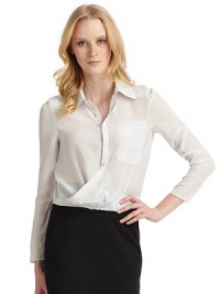THE LOOKPoint collarDouble patch pockets at chestLong sleeves with button cuffsButton closureElastic waistTHE FITAbout 18 from shoulder to hemTHE MATERIALSilkCARE & ORIGINDry cleanImportedModel shown is 5'10½ (179cm) wearing US size Small. THE LOOKPoint collarDouble patch pockets at chestLong sleeves with button cuffsButton closureElastic waistTHE FITAbout 18 from shoulder to hemTHE MATERIALSilkCARE & ORIGINDry cleanImportedModel shown is 5'10½ (179cm) wearing US size Small.