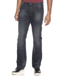 A dark wash and a zip-closure on the side add a modern edge to these relaxed fit jeans from Sean John. A dark wash and a zip-closure on the side add a modern edge to these relaxed fit jeans from Sean John.