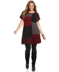 Get your leggings set for Style&co.'s short-sleeve plus size tunic sweater, crafted from a patchwork knit.