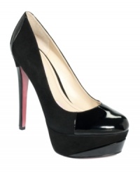 Very neutral, but never boring. Paris Hilton's Autumn platform pumps combine smooth suede and shiny man-made patent leather for a look that goes easily from day to night. Very neutral, but never boring. Paris Hilton's Autumn platform pumps combine smooth suede and shiny man-made patent leather for a look that goes easily from day to night.