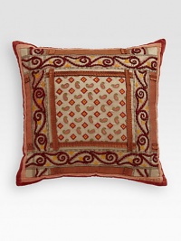 A quaint, European-inspired design crafted in hand-embroidered silk with pleated ribbon accents.Zip closure18 squareSilkPolyfillDry cleanImported A quaint, European-inspired design crafted in hand-embroidered silk with pleated ribbon accents.Zip closure18 squareSilkPolyfillDry cleanImported