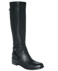 Enzo Angiolini's Valetta tall riding boots are poised, polished, and tall with buckled straps that wrap around the back ankle. Enzo Angiolini's Valetta tall riding boots are poised, polished, and tall with buckled straps that wrap around the back ankle.