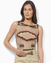 Finished in a bold pattern, Lauren Jeans Co.'s classic sleeveless top is woven in lightweight linen. Finished in a bold pattern, Lauren Jeans Co.'s classic sleeveless top is woven in lightweight linen.