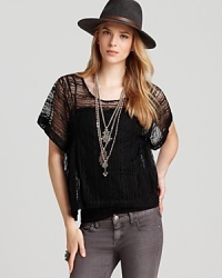 The boxy shape of this Free People top is offset by elegant lace, for a look with ladylike-cool appeal. The boxy shape of this Free People top is offset by elegant lace, for a look with ladylike-cool appeal.