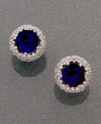 Mesmerizing, midnight blue. Turn an evening out into an event with these CRISLU button earrings featuring round-cut blue corundum (1-3/4 ct. t.w.) surrounded by cubic zirconia (1/2 ct. t.w.). Earrings set in platinum over sterling silver. Mesmerizing, midnight blue. Turn an evening out into an event with these CRISLU button earrings featuring round-cut blue corundum (1-3/4 ct. t.w.) surrounded by cubic zirconia (1/2 ct. t.w.). Earrings set in platinum over sterling silver.
