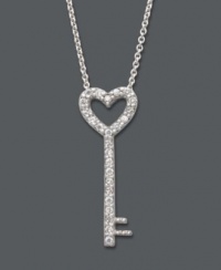 B. Brilliant Sterling Silver Cubic Zirconia Heart Key Pendant Necklace