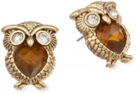 Anne Klein Arden Gold-Tone Topaz Colored Owl Button Earrings Anne Klein Arden Gold-Tone Topaz Colored Owl Button Earrings