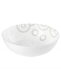 Tiny squares with a hint of shine run circles around this glossy white soup bowl from Mikasa dinnerware. These dishes are from a fresh, spirited collection that's made for modern tables. Sparkle Circles features minimalist shapes in sturdy bone china for anytime use. Tiny squares with a hint of shine run circles around this glossy white soup bowl from Mikasa dinnerware. These dishes are from a fresh, spirited collection that's made for modern tables. Sparkle Circles features minimalist shapes in sturdy bone china for anytime use.