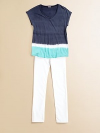 The definition of laid-back cool, this ombré knit is sure to be a hit in your girl's closet.V-neckShort sleevesPullover style50% supima cotton/50% modalMachine washMade in USA The definition of laid-back cool, this ombré knit is sure to be a hit in your girl's closet.V-neckShort sleevesPullover style50% supima cotton/50% modalMachine washMade in USA