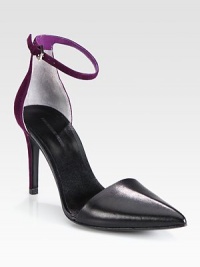 Rich suede backs this elegant silhouette, with an adjustable ankle strap and leather point toe. Self-covered heel, 3½ (90mm)Suede and leather upperPoint toeLeather lining and solePadded insoleImported Rich suede backs this elegant silhouette, with an adjustable ankle strap and leather point toe. Self-covered heel, 3½ (90mm)Suede and leather upperPoint toeLeather lining and solePadded insoleImported
