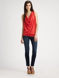 Super-soft cowlneck tank with a banded hem can be perfectly paired with skinny jeans or a fitted skirt. CowlneckSleevelessBanded hem95% rayon/5% spandexDry cleanMade in USAModel shown is 5'10 (177cm) wearing US size Small. Super-soft cowlneck tank with a banded hem can be perfectly paired with skinny jeans or a fitted skirt. CowlneckSleevelessBanded hem95% rayon/5% spandexDry cleanMade in USAModel shown is 5'10 (177cm) wearing US size Small.