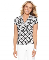 Charter Club's graphic print makes this petite top pop. Wear with flattering white pants and try dressing up with colorful accessories to complement the look. (Clearance) Charter Club's graphic print makes this petite top pop. Wear with flattering white pants and try dressing up with colorful accessories to complement the look. (Clearance)