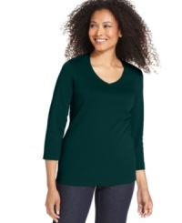 Karen Scott's basic tee comes in a variety of go-with-anything colors that instantly balance your wardrobe. At a price that's nice, you can afford more than one! Karen Scott's basic tee comes in a variety of go-with-anything colors that instantly balance your wardrobe. At a price that's nice, you can afford more than one!