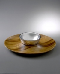 Beautiful and durable acacia wood forms this tray while the dip bowl is crafted of Nambe's signature metal alloy that will keep hot dips hot and cold dips cold. Perfect for parties and buffets. Beautiful and durable acacia wood forms this tray while the dip bowl is crafted of Nambe's signature metal alloy that will keep hot dips hot and cold dips cold. Perfect for parties and buffets.