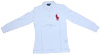 Ralph Lauren Crop-Sleeved Big Pony Women's Polo Shirt - White w/Red - Medium Ralph Lauren Crop-Sleeved Big Pony Women's Polo Shirt - White w/Red - Medium