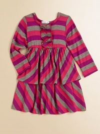 The perfect combination of sweet and chic, in cute diagonal and horizontal stripes with pretty ruffle details from top to toe.Scoop necklineLong sleevesPull-on styleFront ruffle detailTiered ruffle skirt96% rayon/4% spandexMachine washImported The perfect combination of sweet and chic, in cute diagonal and horizontal stripes with pretty ruffle details from top to toe.Scoop necklineLong sleevesPull-on styleFront ruffle detailTiered ruffle skirt96% rayon/4% spandexMachine washImported