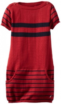 Nautica Sportswear Kids Girls 2-6X Short Sleeve Sweater Dress, Deep Red, 4