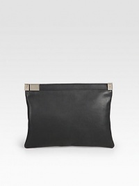 A sleek and minimalistic design in supple leather.Top zip closureFully lined10¾W X 8H X ½DMade in Italy A sleek and minimalistic design in supple leather.Top zip closureFully lined10¾W X 8H X ½DMade in Italy