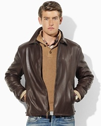 A simple staple is elevated in rich Italian lambskin, making the Benfield Windbreaker a gentleman's must-have for sophisticated style. A simple staple is elevated in rich Italian lambskin, making the Benfield Windbreaker a gentleman's must-have for sophisticated style.