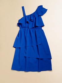 Cascading ruffles in a sleek, one-shoulder silhouette will make this frilly frock her go-to choice every time.Asymmetrical necklineRuffled one-shoulder with strapPullover styleElastic waistbandFull skirtPolyesterHand washMade in the USA of imported fabric Cascading ruffles in a sleek, one-shoulder silhouette will make this frilly frock her go-to choice every time.Asymmetrical necklineRuffled one-shoulder with strapPullover styleElastic waistbandFull skirtPolyesterHand washMade in the USA of imported fabric