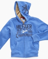 Your little champ will be adorably cozy in this warm fleece lined hoodie by Tommy Hilfiger Your little champ will be adorably cozy in this warm fleece lined hoodie by Tommy Hilfiger