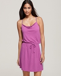 Lounge around in style. A soft jersey chemise with grey side panels, drawstring waist and cowl neck. Lounge around in style. A soft jersey chemise with grey side panels, drawstring waist and cowl neck.