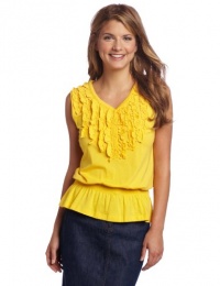 Jones New York Women's Petite Sleeveless Ruffle Knit Top Jones New York Women's Petite Sleeveless Ruffle Knit Top