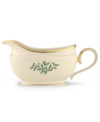 Lenox's popular Holiday pattern - a colorful holly and berry motif - on ivory fine china is the perfect way to add warmth to any gathering. Accented with 24 karat gold.