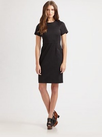 Elegant and classic, this structured design with impeccable tailoring is the perfect little black dress for any occasion. Jewel necklineShort, pleated sleevesPrincess seamsDual front slit pocketsFully linedAbout 36 from shoulder to hem52% cotton/43% nylon/5% elastaneDry cleanImportedModel shown is 5'11 (180cm) wearing US size 4.