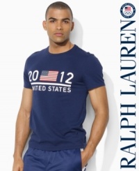 In celebration of Team USA's participation in the 2012 Olympics, a trim-fitting crew neck T-shirt in soft cotton jersey is accented with a bold United States graphic at the chest. In celebration of Team USA's participation in the 2012 Olympics, a trim-fitting crew neck T-shirt in soft cotton jersey is accented with a bold United States graphic at the chest.