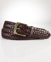 A sleek braided belt exudes timeless style in a supple leather construction. A sleek braided belt exudes timeless style in a supple leather construction.