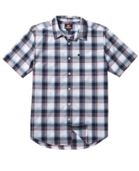 Step up your style for the weekend in this cool, casual plaid button-front shirt from Quiksilver. Step up your style for the weekend in this cool, casual plaid button-front shirt from Quiksilver.