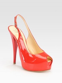 EXCLUSIVELY AT SAKS. Polished patent leather with an adjustable slingback strap and a subtle peep toe. Self-covered heel, 5 (125mm)Covered platform, 1 (25mm)Compares to a 4 heel (100mm)Patent leather upperLeather liningBuffed leather solePadded insoleMade in ItalyOUR FIT MODEL RECOMMENDS ordering one half size up as this style runs small. EXCLUSIVELY AT SAKS. Polished patent leather with an adjustable slingback strap and a subtle peep toe. Self-covered heel, 5 (125mm)Covered platform, 1 (25mm)Compares to a 4 heel (100mm)Patent leather upperLeather liningBuffed leather solePadded insoleMade in ItalyOUR FIT MODEL RECOMMENDS ordering one half size up as this style runs small.