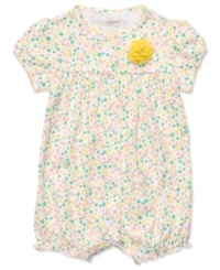 Dressing her will be a cinch in this in this adorable bodysuit with sweet chiffon rosette detail from Carter's. Has snaps at front and leg openings for easy changes. Dressing her will be a cinch in this in this adorable bodysuit with sweet chiffon rosette detail from Carter's. Has snaps at front and leg openings for easy changes.