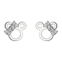 .925 Sterling Silver Rhodium Plated Mouse Ribbon CZ Stud Earrings with Screw-back for Children & Women .925 Sterling Silver Rhodium Plated Mouse Ribbon CZ Stud Earrings with Screw-back for Children & Women