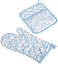 DII Cerulean Blue Printed Damask Oven Mitt and Potholder Set DII Cerulean Blue Printed Damask Oven Mitt and Potholder Set