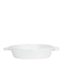 Vietri Lastra White Handled Round Baker 11 in Vietri Lastra White Handled Round Baker 11 in