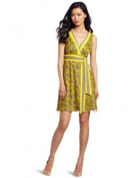 Catherine Malandrino Women's Printed Sleeveless V-Neck Dress, Yellow, 2 Catherine Malandrino Women's Printed Sleeveless V-Neck Dress, Yellow, 2