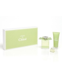 L'Eau de Chloé Set includes:3.4 OZ EDT SPRAY2.5 OZ HAND CREAMDELUXE MINI EDT