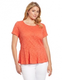 Vince Camuto Women's Plus Size Cap Sleeve Peplum Lace Top, Papaya, 1X Vince Camuto Women's Plus Size Cap Sleeve Peplum Lace Top, Papaya, 1X